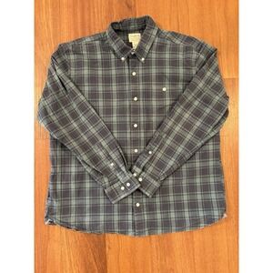 L.L.Bean Men's Large Traditional Fit Plaid Button Down Stretch Shirt Blue Green